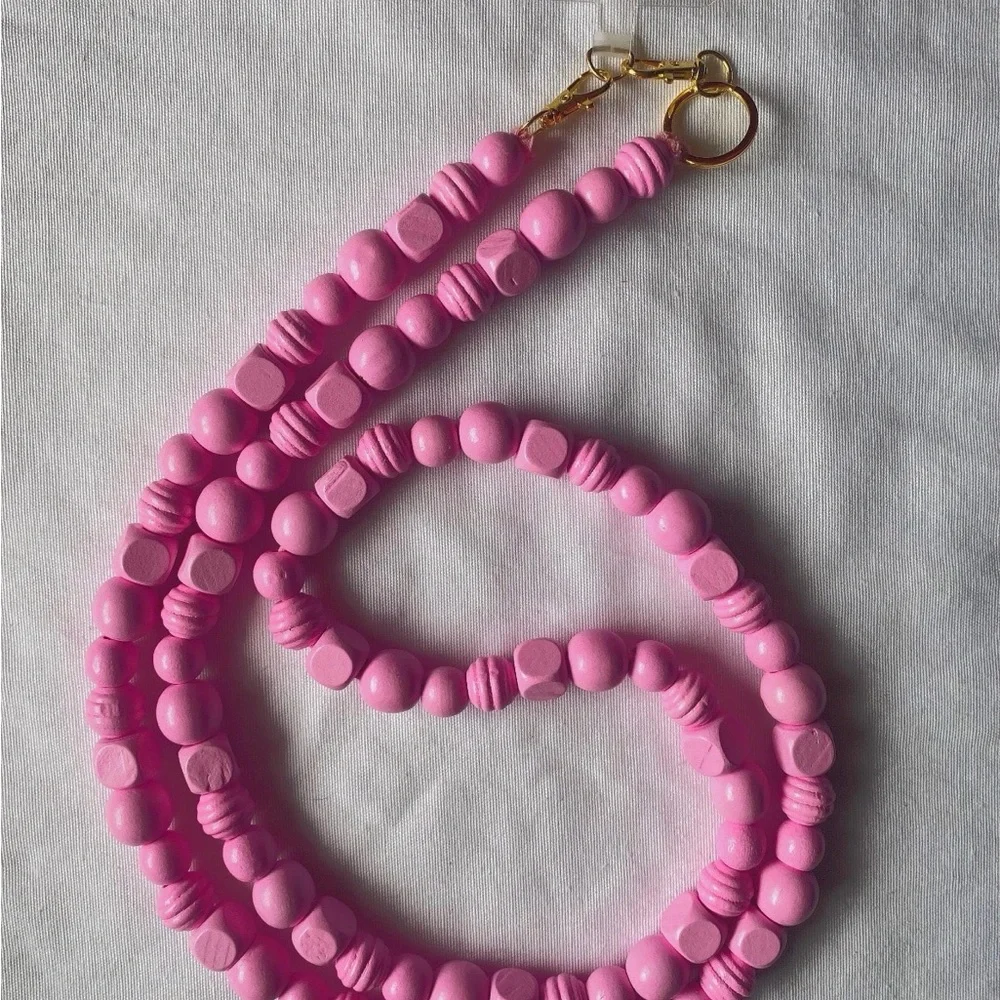 Crossbody Wood Beaded Phone Leash/Strap Pink